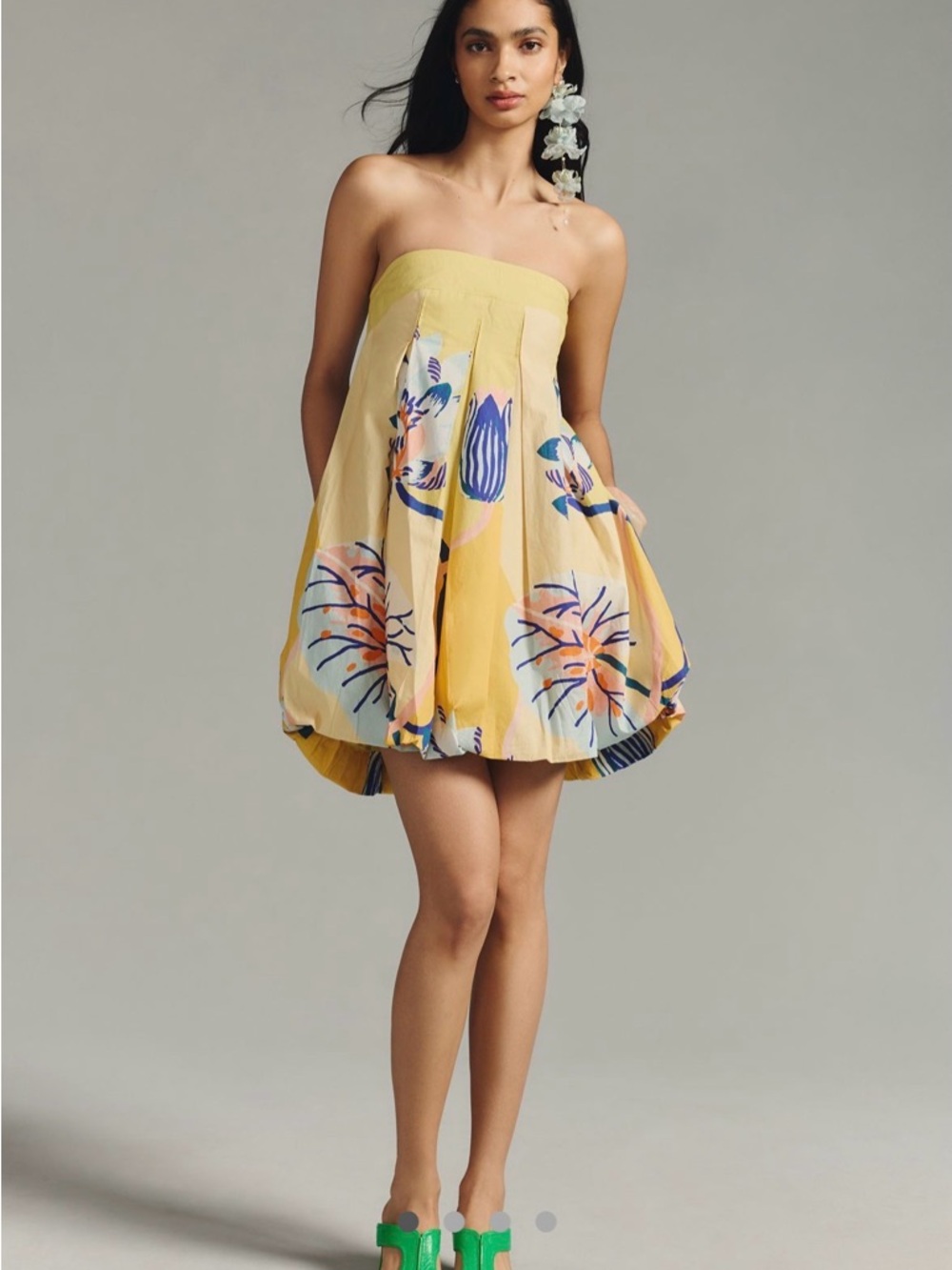 Anthropologie Yellow Floral Strapless Sundress with POCKETS